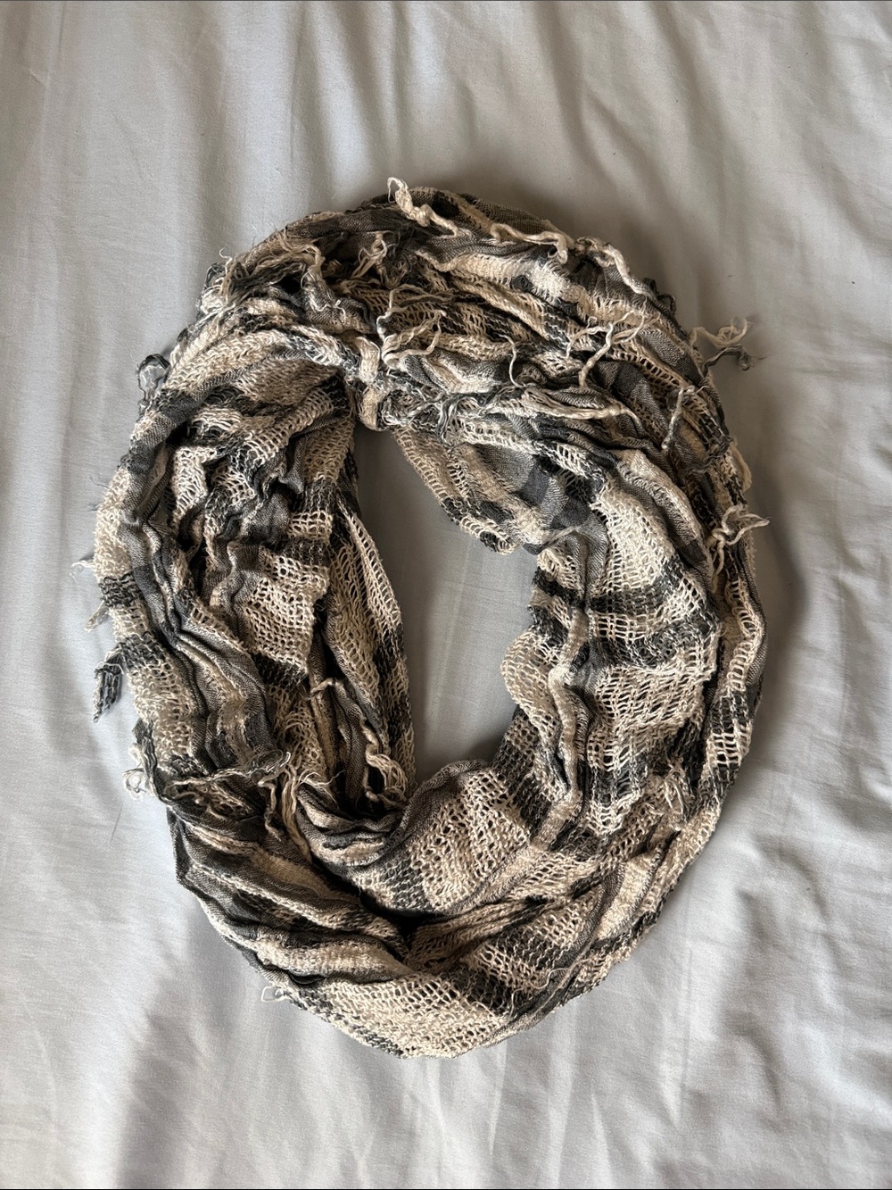Olsenboye Open Knit Infinity Scarf - Beige & Gray